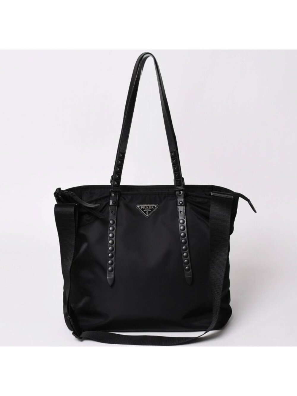 Prada Nylon Shoulder Bag Black Studded 2-Way Matte